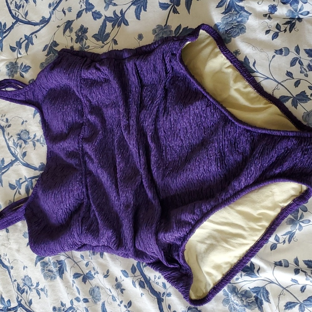 CURATED BY RUA'H KIBRIYA: Purple Ruched Chlorine-Resistant Swimsuit